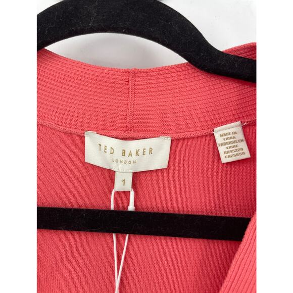 Ted Baker LONDON Dress Womens 0-2 US Novari Ruched Ribbed Knit Coral Pink NWT - Picture 3 of 7